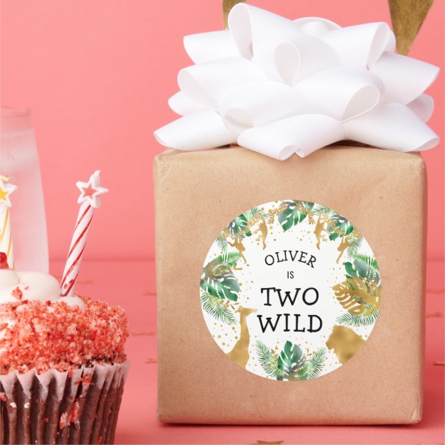 Adesivo Redondo Dois segundos aniversários Wild Safari, Dourado Ve (Festa)