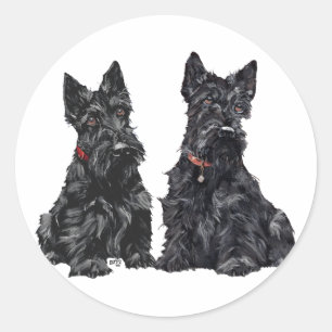 Adesivo Redondo Dois Terriers Escoceses Pretos