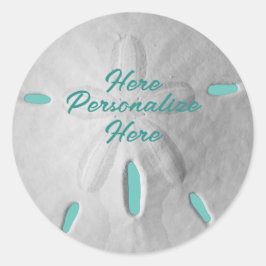 Adesivo Redondo Dólar de areia oceano praia verão turquesa branco