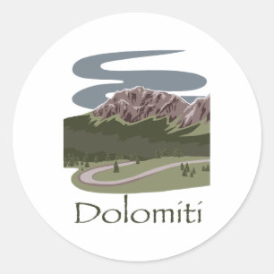 Adesivo Redondo Dolomitas Italianas Desenho de Viagem de Caminhada