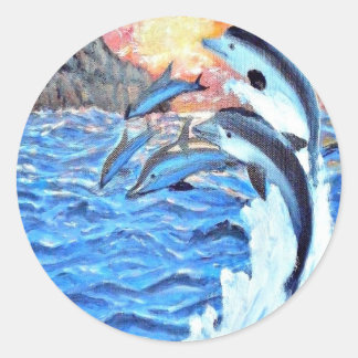 Adesivo Redondo Dolphin Porpoise ocean canta arte