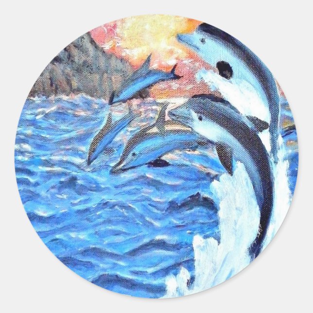 Adesivo Redondo Dolphin Porpoise ocean canta arte (Frente)