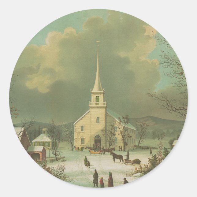 Adesivo Redondo Domingo de inverno em tempos antigos (Frente)