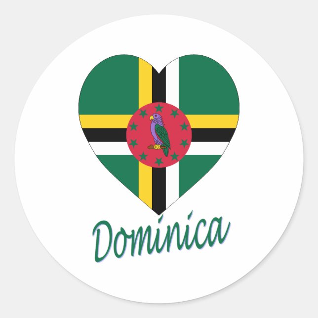 Adesivo Redondo Dominica Flag Heart (Frente)