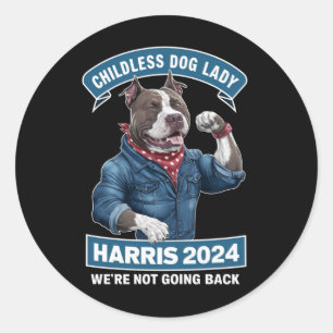 Adesivo Redondo Dona de Cachorro sem Filhos está votando Kamala El