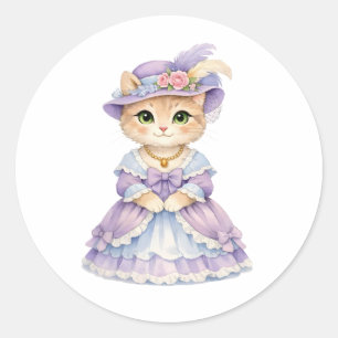 Adesivo Redondo Dona de Gato Fofo em Vestido Vitoriano Roxo