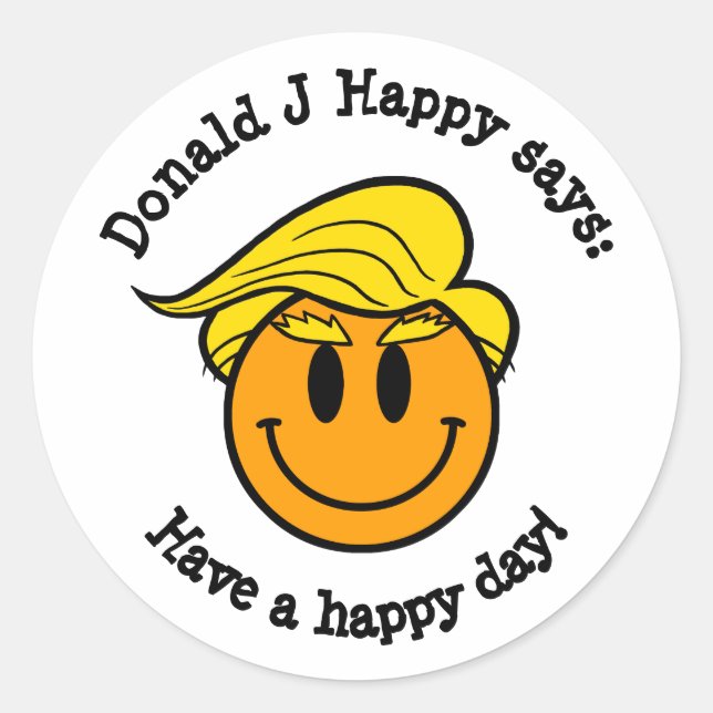 Adesivo Redondo Donald J Happy "Tenha um dia feliz!" (Frente)