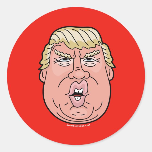 Adesivo Redondo Donald J. Trump Cartoon Face Sticker (Frente)