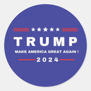 Adesivo Redondo Donald Trump 2024 Retire Novamente a América