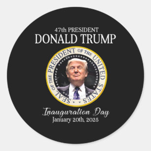 Adesivo Redondo Donald Trump 47.º Presidente Inauguração 2025 Sup