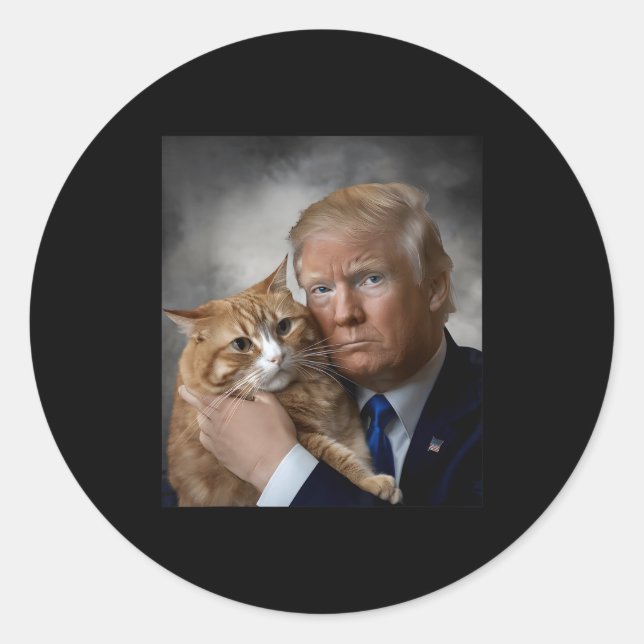Adesivo Redondo Donald Trump And Cat Funny Trump And Cat, Litical  (Frente)