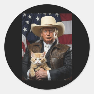 Adesivo Redondo Donald Trump Cat Shirt Cowboy American Flag Engraç