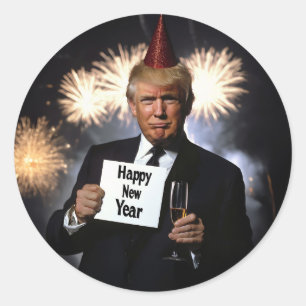 Adesivo Redondo Donald Trump celebra o Ano Novo em Estilo