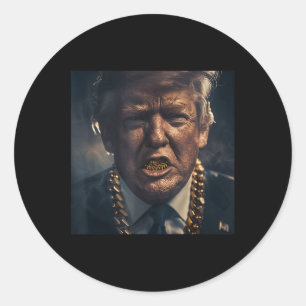 Adesivo Redondo Donald Trump Dourada Grillz
