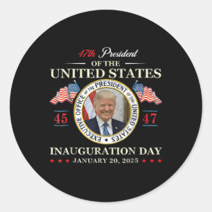 Adesivo Redondo Donald Trump Inauguration Day 2025 47th Presidente