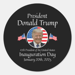 Adesivo Redondo Donald Trump Inauguration Day 2025 47th U.A. Presi