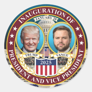 Adesivo Redondo Donald Trump J.D. Vance Inauguration 20 de janeiro