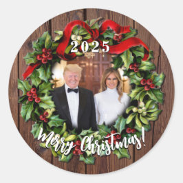 Adesivo Redondo Donald Trump & Melania 2023 Holly Wreath