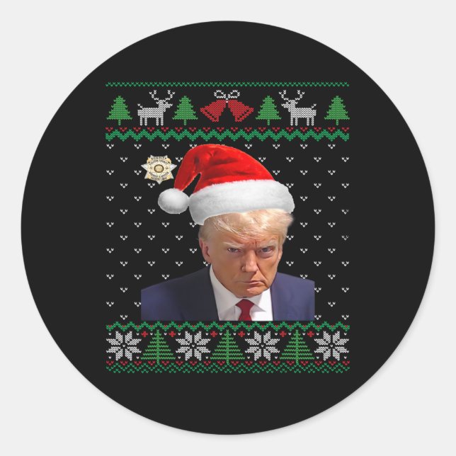 Adesivo Redondo Donald Trump Mug Shot no Natal (Frente)