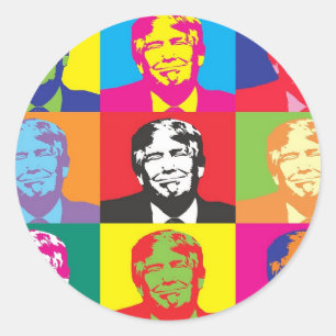 Adesivo Redondo Donald Trump Pop Art