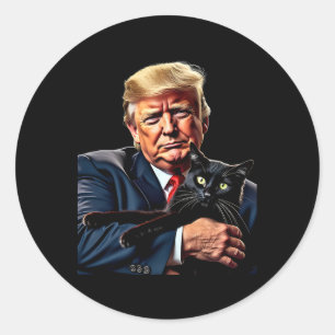Adesivo Redondo Donald Trump Segurando Gato Gráfico Engraçado M Po