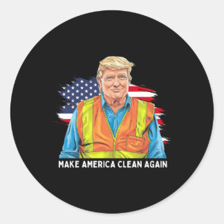 Adesivo Redondo Donald Trump Vestindo Coletor de Lixo