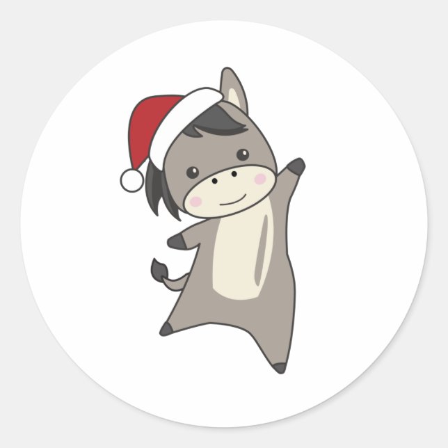 Adesivo Redondo Donkey Christmas Donkeys Animais de inverno (Frente)