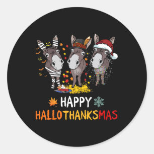 Adesivo Redondo Donkey Happy Hallothanksmas Love Donkey Farmer Tee