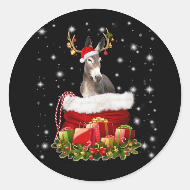 Adesivo Redondo Donkey Lover Gift | Feliz Donkey Feliz Natal (Frente)