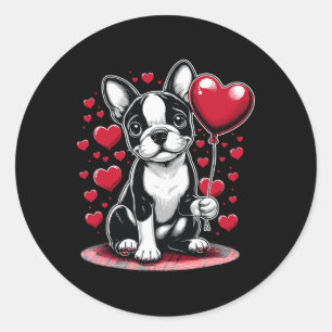 Adesivo Redondo Dono de Cachorro Boston Terrier Dia dos Namorados