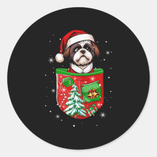 Adesivo Redondo Dono do Shih Tzu no Bolso do Papai Noel Sino da Ár