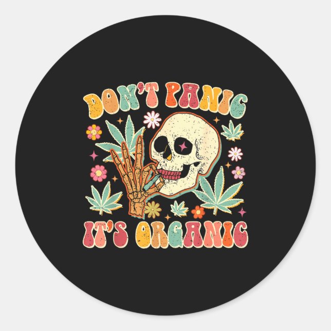 Adesivo Redondo Don't Panic It's Organic Weed Skull  (Frente)