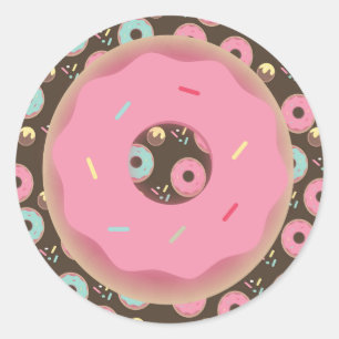 Adesivo Redondo Donut de Chocolate 3D Rosa com Glacê e Confeitos R