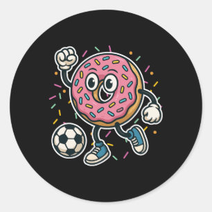 Adesivo Redondo Donut Engraçado Jogando Futebol Comida Esportes Do