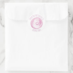 Adesivo Redondo Donut Rosa com Purpurina Aquarela Mão Desenhada Fe