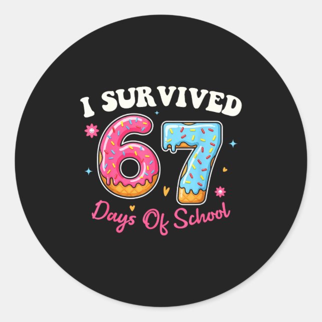 Adesivo Redondo Donuts 67th Day Of School Funny 67 Days Of School  (Frente)