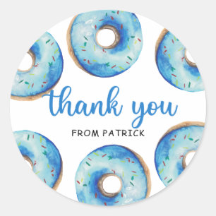 Adesivo Redondo Donuts azuis em aquarela Obrigado pelo aniversário