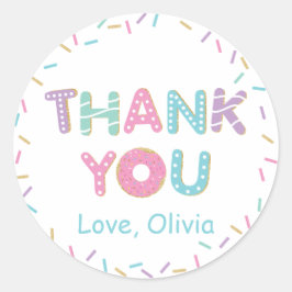 Adesivo Redondo Donuts Confeitos Aniversário Chá de Bebê Obrigada 