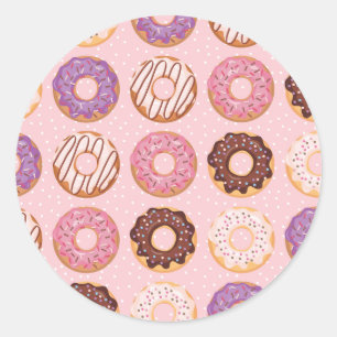 Adesivo Redondo Donuts Cor-de-Rosa, Roxo e Chocolate Gelado da Pad