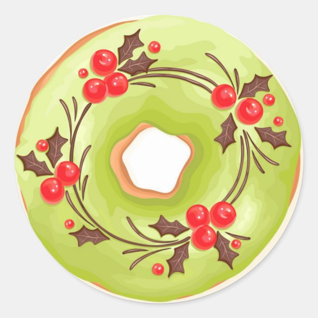 Adesivo Redondo Donuts de Matcha com Natal de Hollies (Frente)
