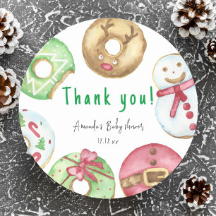 Adesivo Redondo Donuts de Natal Obrigado baby shower 