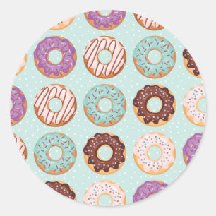 Adesivo Redondo Donuts de Padaria com Cobertura Azul, Roxo e Choco