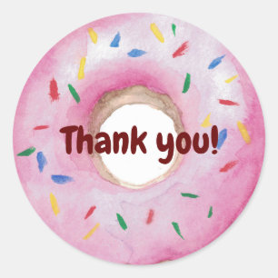 Adesivo Redondo Donuts Purpurina Aquarela Obrigado 
