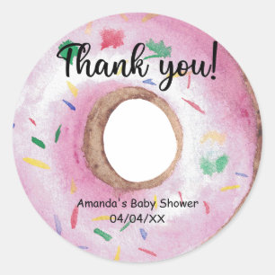 Adesivo Redondo Donuts rosa em aquarela obrigado
