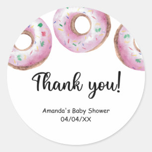 Adesivo Redondo Donuts rosa em aquarela obrigado