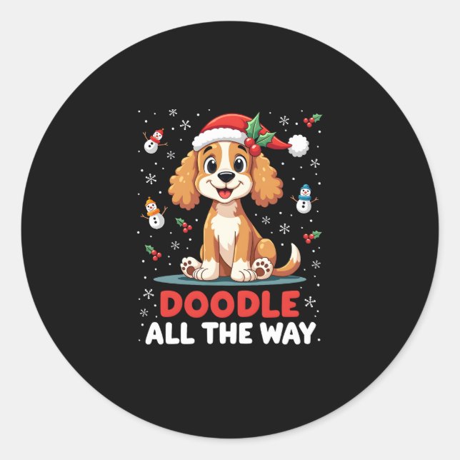 Adesivo Redondo Doodle All The Way Funny Goldendoodle Santa Hat Ch (Frente)