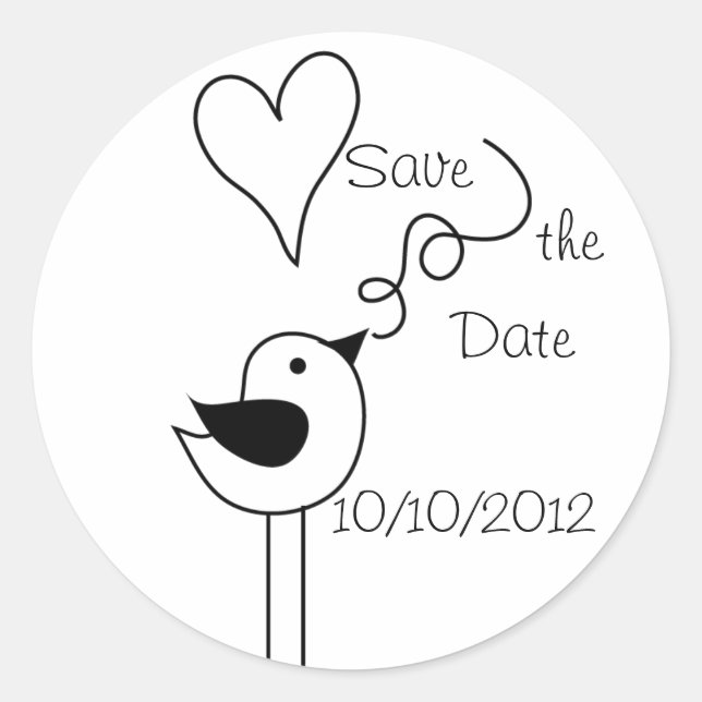 Adesivo Redondo Doodle Bird-Save the Date Stickers (Frente)