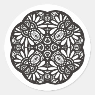 Adesivo Redondo Doodle bonito do quadrado preto de Deco