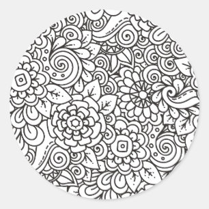 Adesivo Redondo Doodle retro floral