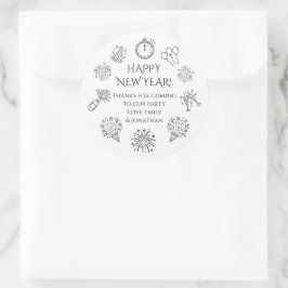 Adesivo Redondo Doodles Black text New Year Party Thank you 